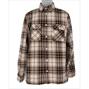 Boohoo Man Long Sleeve Checked Overshirt in Taupe Size Small